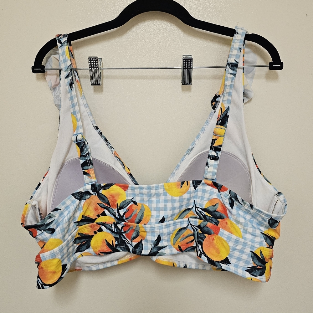 Torrid Blue Gingham & Oranges Ruffle Triangle Bikini Top Size 3X NWT - Picture 4 of 9